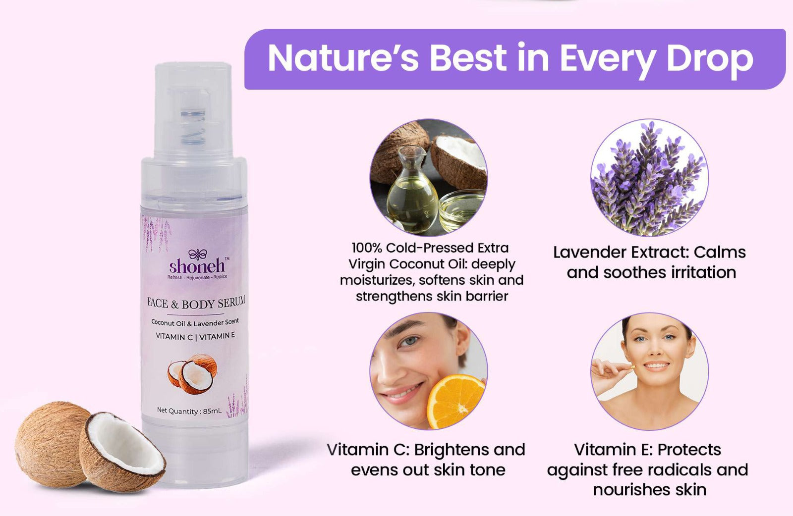 Face & Body Serum with Lavender Scent & Coconut Oil