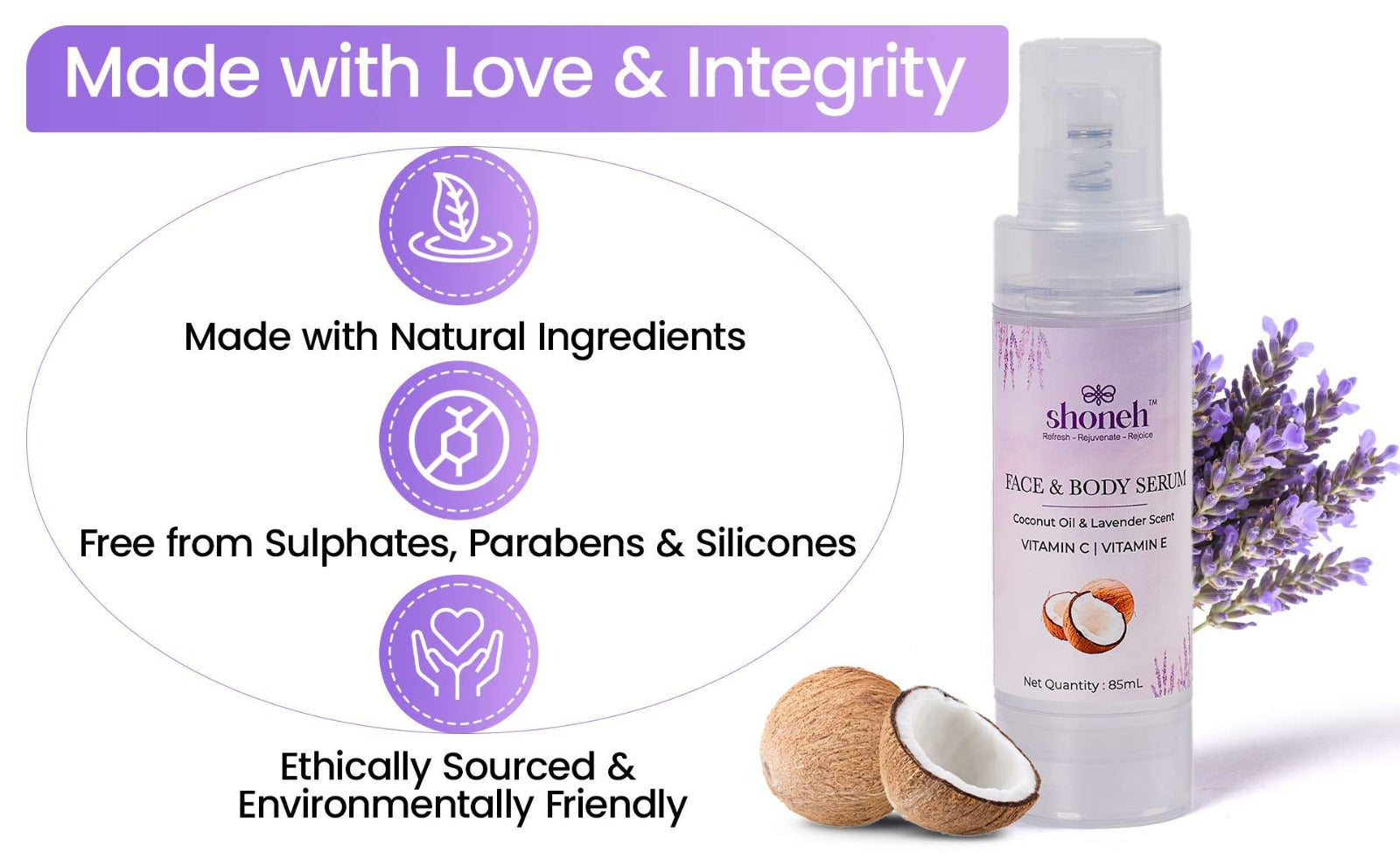 Face & Body Serum with Lavender Scent & Coconut Oil